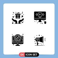 Set of 4 Commercial Solid Glyphs pack for hands basket present online game Editable Vector Design Elements