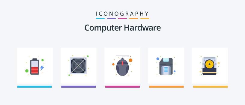 Computer Hardware Flat 5 Icon Pack Including electronic. data. mouse. computer. floppy. Creative Icons Design vector