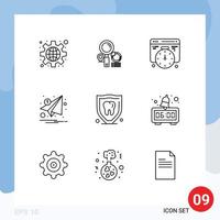 Set of 9 Modern UI Icons Symbols Signs for protection paper development notification letter Editable Vector Design Elements