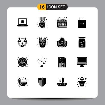 paquete de 16 signos y símbolos de glifos sólidos modernos para medios de impresión web, como elementos de diseño de vectores editables de rutina de llave de olla de bloqueo de seguridad