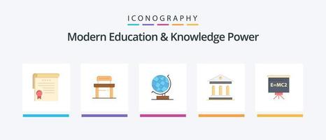 educación moderna y poder del conocimiento paquete de iconos planos 5 que incluye al maestro. Corte. mundo. instalaciones. Universidad. diseño de iconos creativos vector