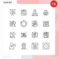 Mobile Interface Outline Set of 16 Pictograms of balloon house leaf bird space Editable Vector Design Elements