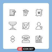 Universal Icon Symbols Group of 9 Modern Outlines of table furniture head desk food Editable Vector Design Elements