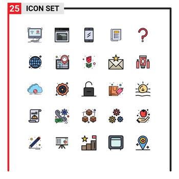 paquete de interfaz de usuario de 25 colores planos básicos de línea rellena de elementos de diseño de vector editables de educación de libro de sitio web de paquete de informe