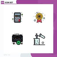 Pack of 4 Modern Filledline Flat Colors Signs and Symbols for Web Print Media such as accounting case education quality time Editable Vector Design Elements
