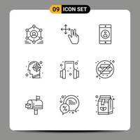 Set of 9 Vector Outlines on Grid for headset mind application human goal Editable Vector Design Elements