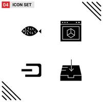 Group of 4 Solid Glyphs Signs and Symbols for fish dash eat element crypto Editable Vector Design Elements