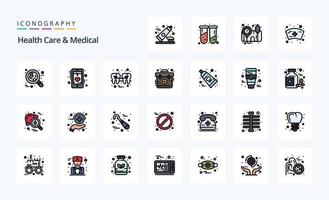 25 paquete de iconos de estilo lleno de línea médica y atención médica vector