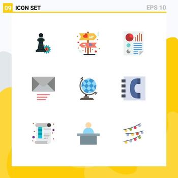 Pictogram Set of 9 Simple Flat Colors of globe earth data send mail Editable Vector Design Elements