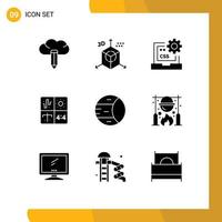 Group of 9 Solid Glyphs Signs and Symbols for process development code design development Editable Vector Design Elements