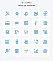 hardware informático creativo 25 paquete de iconos azules como el teclado. tecnología. poder. ratón. computadora vector