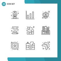 Pack of 9 Modern Outlines Signs and Symbols for Web Print Media such as cube web tools text settings interface Editable Vector Design Elements