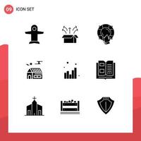 9 Thematic Vector Solid Glyphs and Editable Symbols of real estate house product home insurance Editable Vector Design Elements