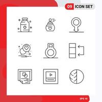 Set of 9 Modern UI Icons Symbols Signs for swap dumbbell human romance heart Editable Vector Design Elements