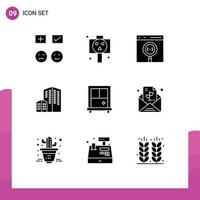 Pack of 9 Modern Solid Glyphs Signs and Symbols for Web Print Media such as window building skull architecture develop Editable Vector Design Elements