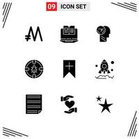 9 Thematic Vector Solid Glyphs and Editable Symbols of security network activity internet speed Editable Vector Design Elements