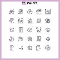 Group of 25 Lines Signs and Symbols for product box dermatology shopping cart basket Editable Vector Design Elements