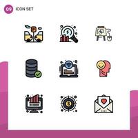 Group of 9 Filledline Flat Colors Signs and Symbols for laptop area online web security Editable Vector Design Elements