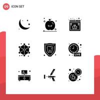 Set of 9 Vector Solid Glyphs on Grid for insurance design browser cube cube Editable Vector Design Elements