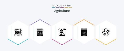 Agriculture 25 Glyph icon pack including bee. plant. ship. fertilizer. wheat vector