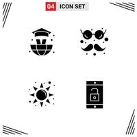 Group of Modern Solid Glyphs Set for world sun fun glasses and mustaches mobile Editable Vector Design Elements