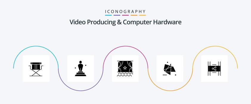 Video Producing And Computer Hardware Glyph 5 Icon Pack Including motion. effects. trophy. abstract. performance vector