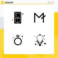 Modern Set of 4 Solid Glyphs Pictograph of phone ring moon coin crypto currency accessories Editable Vector Design Elements