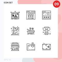 Group of 9 Modern Outlines Set for theater witch communications party flag Editable Vector Design Elements