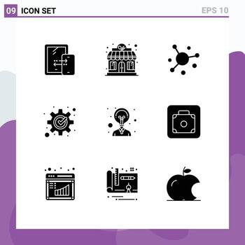 9 glifos sólidos vectoriales temáticos y símbolos editables de desarrollo de gestión elástica de proceso de idea elementos de diseño vectorial editables vector