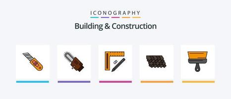 la línea de construcción y construcción llenó el paquete de 5 íconos, incluido el hogar. caja. construcción. reparar. edificio. diseño de iconos creativos vector