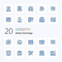 20 Media Technology Blue Color icon Pack like online documents computer analytics lcd vector