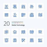 20 Media Technology Blue Color icon Pack like online documents computer analytics lcd vector