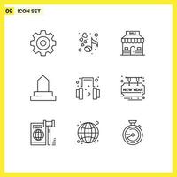 User Interface Pack of 9 Basic Outlines of support headset sale mosque historical building Editable Vector Design Elements