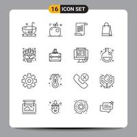 Set of 16 Modern UI Icons Symbols Signs for bouquet shopping science hand bag usa Editable Vector Design Elements