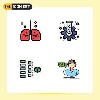 paquete de línea de vector editable de 4 colores planos de línea de llenado simple de desarrollo de salud plan de matraz médico elementos de diseño de vector editable