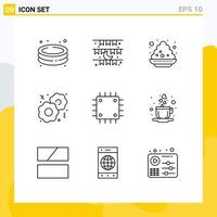 Pack of 9 creative Outlines of computers fast eid food festival Editable Vector Design Elements