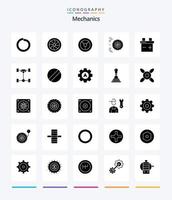mecánica creativa paquete de iconos de 25 glifos en negro sólido, como mecánica. auto. mecánica. auto. batería vector