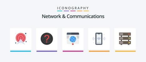 Paquete de 5 iconos planos de red y comunicaciones que incluye conexión. señal. solución. teléfono. red. diseño de iconos creativos vector