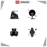 4 Thematic Vector Solid Glyphs and Editable Symbols of building toast machine industry plant beat Editable Vector Design Elements