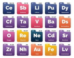 diseño de paquete de iconos de 20 tablas preiodicas de los elementos vector