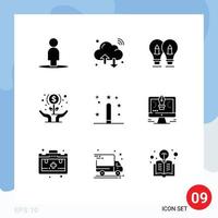 Group of 9 Modern Solid Glyphs Set for investment growth bulb flower light Editable Vector Design Elements