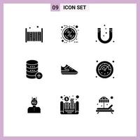 Pack of 9 Modern Solid Glyphs Signs and Symbols for Web Print Media such as storage server target database magnetic Editable Vector Design Elements