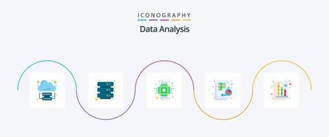 paquete de iconos de 5 planos de análisis de datos que incluye línea de tiempo. administración. chip. diagrama de flujo datos vector