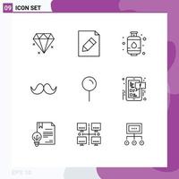 Set of 9 Commercial Outlines pack for facebook pointer moustache map men Editable Vector Design Elements