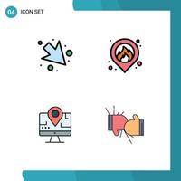 Group of 4 Modern Filledline Flat Colors Set for arrow education fire computer boxing Editable Vector Design Elements