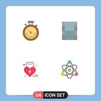 paquete de interfaz de usuario de 4 iconos planos básicos de elementos de diseño vectorial editables del átomo de filam del tiempo del corazón del reloj vector