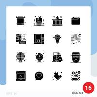 Set of 16 Modern UI Icons Symbols Signs for browser date hot day springs Editable Vector Design Elements