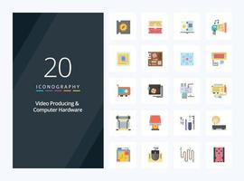 20 Video Producing And Computer Hardware Flat Color icon for presentation vector