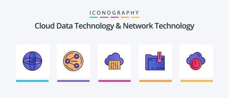 la tecnología de datos en la nube y la línea de tecnología de red llenaron un paquete de 5 íconos que incluye la conexión. hardware. entorno . ordenador portátil. computadora. diseño de iconos creativos vector