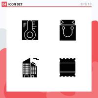 Set of 4 Commercial Solid Glyphs pack for cloud building sun cart skyscraper Editable Vector Design Elements